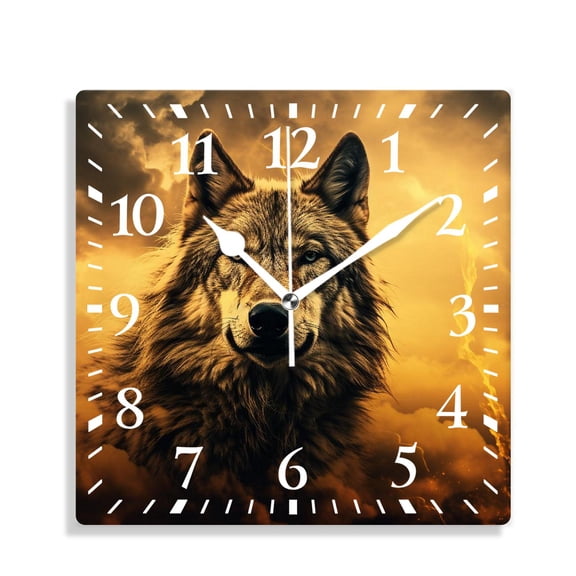 10 Inch Wall Clock Battery Operated Silent Clock Decorative for Office, Kitchen, Outdoor, Living RoomWolf Moon Cloud Colorful