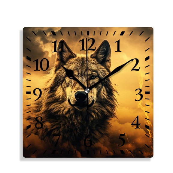 10 Inch Wall Clock Battery Operated Silent Clock Decorative for Office, Kitchen, Outdoor, Living RoomWolf Moon Cloud Colorful