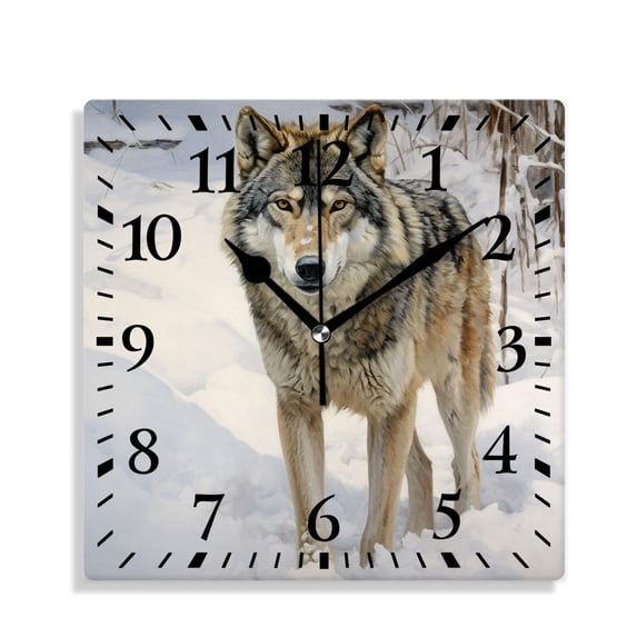 10 Inch Wall Clock Battery Operated Silent Clock Decorative for Office, Kitchen, Outdoor, Living RoomWolf Snow Winter Design