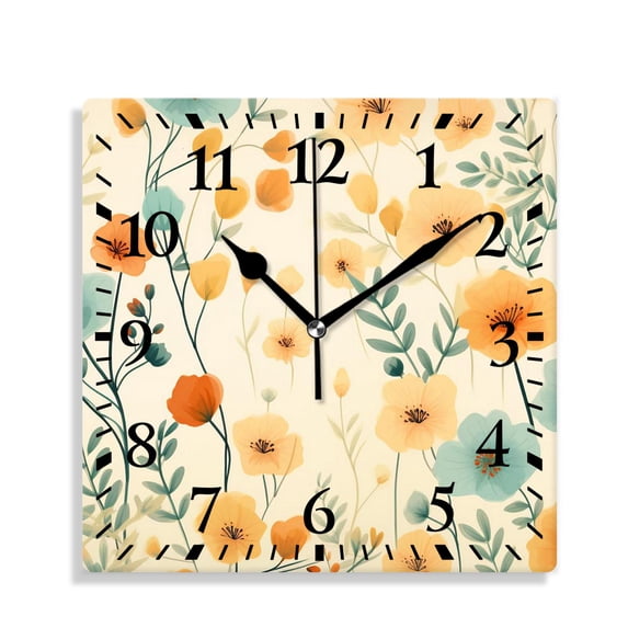 10 Inch Wall Clock Battery Operated Silent Clock Decorative for Office, Kitchen, Outdoor, Living RoomYellow Beautiful Flowers Exquisite