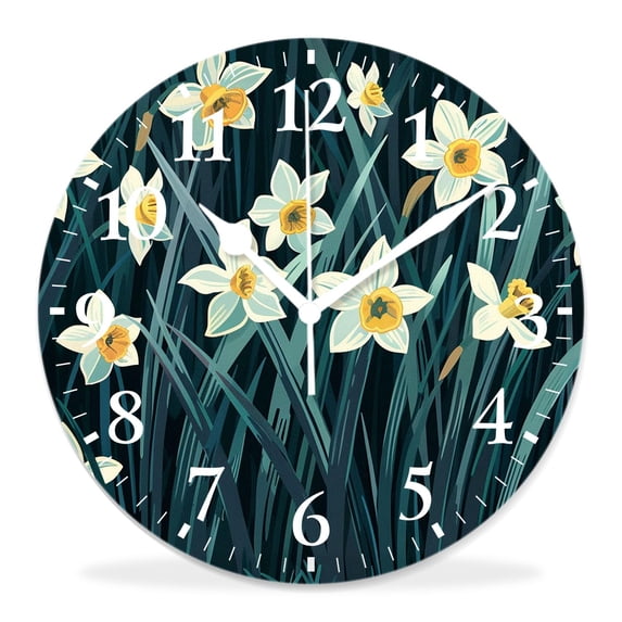 10 Inch Wall Clock Battery Operated Silent Clock Decorative for Office, Kitchen, Outdoor, Living Room,Yellow Flower Spring Floral Pretty