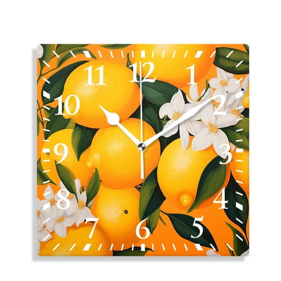 10 Inch Wall Clock Battery Operated Silent Clock Decorative for Office, Kitchen, Outdoor, Living RoomYellow Lemon Lemon Orange Elegant Design
