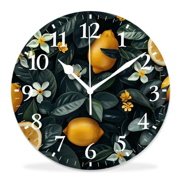 10 Inch Wall Clock Battery Operated Silent Clock Decorative for Office, Kitchen, Outdoor, Living RoomYellow Lemon White Lemon Blossom Stunning