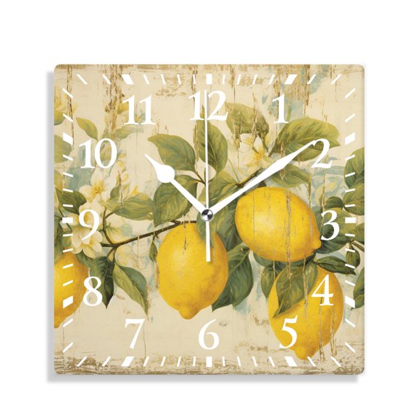 10 Inch Wall Clock Battery Operated Silent Clock Decorative for Office, Kitchen, Outdoor, Living RoomYellow Lemon White Wooden Print