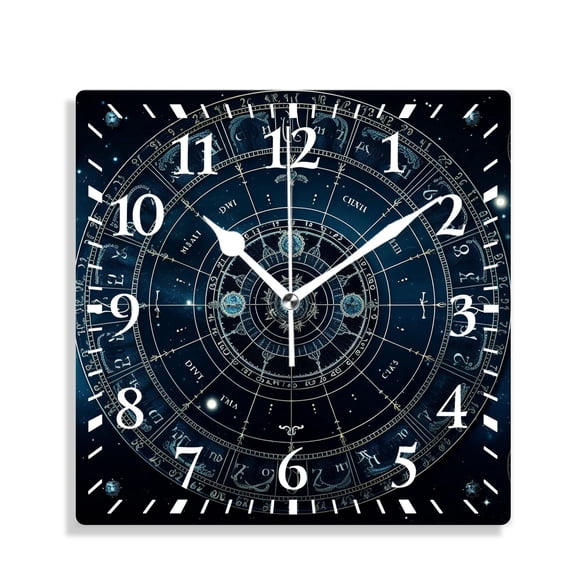 10 Inch Wall Clock Battery Operated Silent Clock Decorative for Office, Kitchen, Outdoor, Living RoomZodiac Wheel Shape in Space Pattern