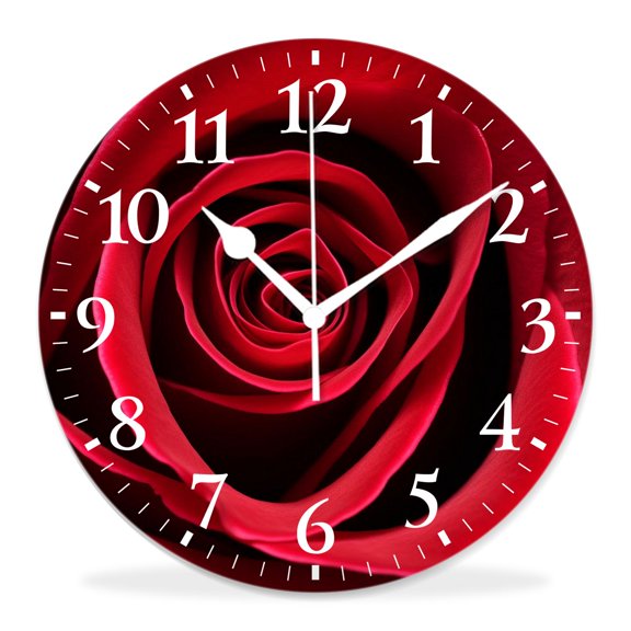 10 Inch Wall Clock Battery Operated Silent Clock Decorative for Office, Kitchen, Outdoor, Living RoomaRed Rose Exquisite Pattern