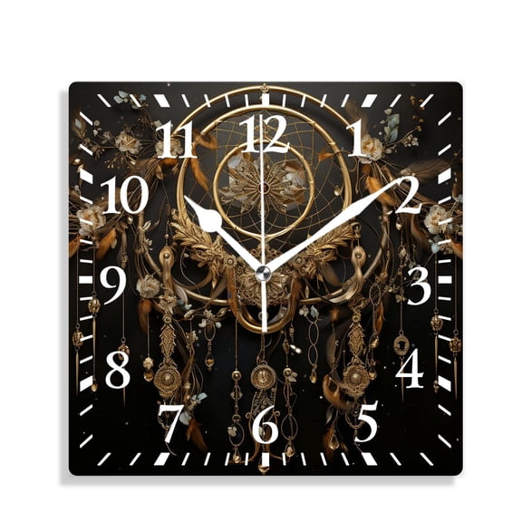 10 Inch Wall Clock Battery Operated Silent Clock Decorative for Office, Kitchen, Outdoor, Living Roomindian Dreamcatcher Mandala Feather Elegant