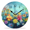 thumbnail image 1 of 10 Inch Wall Clock Battery Operated Silent Clock Decorative for Office, Kitchen, Outdoor, Living Room，Abstract Floral Daisy Watercolor Spring Flower Cute Art, 1 of 4
