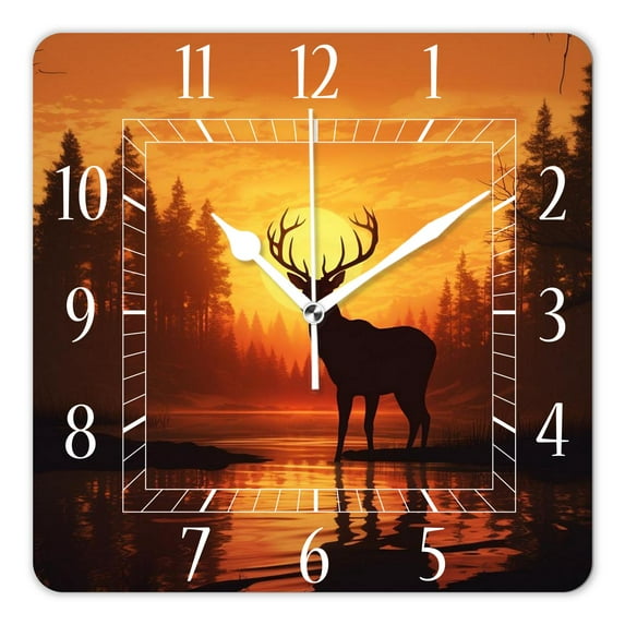 10 Inch Wall Clock Battery Operated Silent Clock Decorative for Office, Kitchen, Outdoor, Living Room,Antlers Hugging Sunset Silhouette Elegant Design