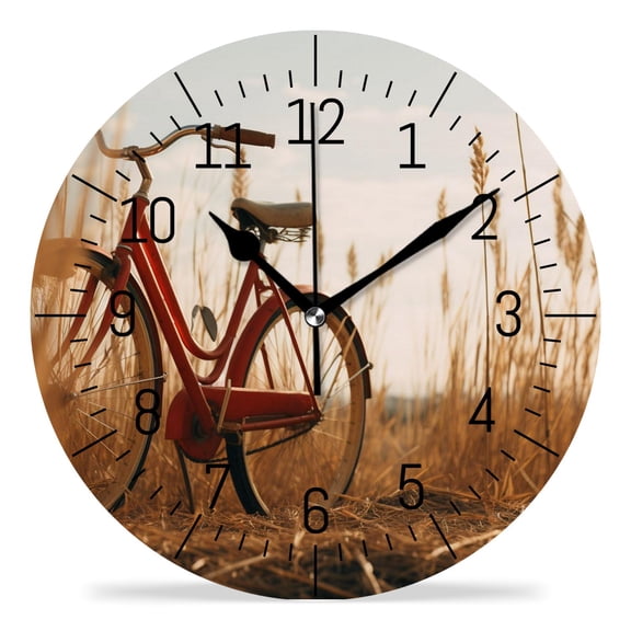 10 Inch Wall Clock Battery Operated Silent Clock Decorative for Office, Kitchen, Outdoor, Living Room，Beautiful Bicycle Sunset Landscape Nature Design