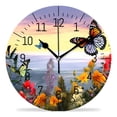 thumbnail image 1 of 10 Inch Wall Clock Battery Operated Silent Clock Decorative for Office, Kitchen, Outdoor, Living Room，Beautiful Fresh Flowers with Fluttering Butterflies Pattern, 1 of 4