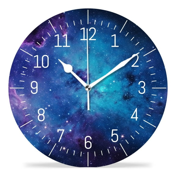 10 Inch Wall Clock Battery Operated Silent Clock Decorative for Office, Kitchen, Outdoor, Living RoomBlue Night Starry Sky Stars Universe Beautiful Design