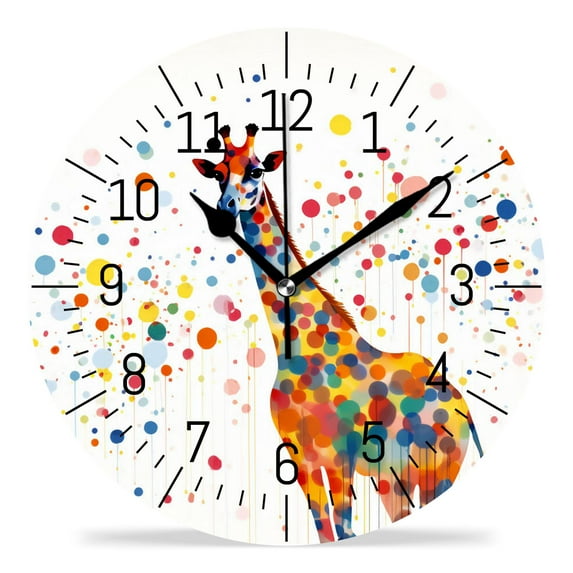 10 Inch Wall Clock Battery Operated Silent Clock Decorative for Office, Kitchen, Outdoor, Living Room,Cartoon Giraffe Running Flower Floral Print Beautiful