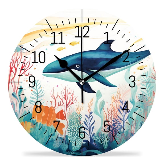 10 Inch Wall Clock Battery Operated Silent Clock Decorative for Office, Kitchen, Outdoor, Living RoomMassive Whale The Master of The Oceans Themedround Planet Nature,Blue Orange Lovely