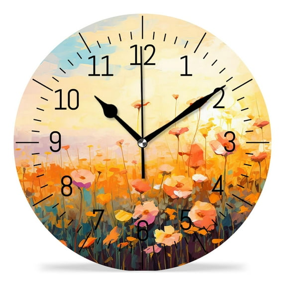 10 Inch Wall Clock Battery Operated Silent Clock Decorative for Office, Kitchen, Outdoor, Living Room,Oil Painting Colorful Spring Rural Landscape Cute Art