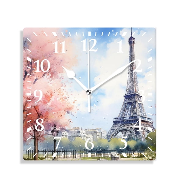 10 Inch Wall Clock Battery Operated Silent Clock Decorative for Office, Kitchen, Outdoor, Living RoomOil Painting Paris France City Eiffel Tower Style
