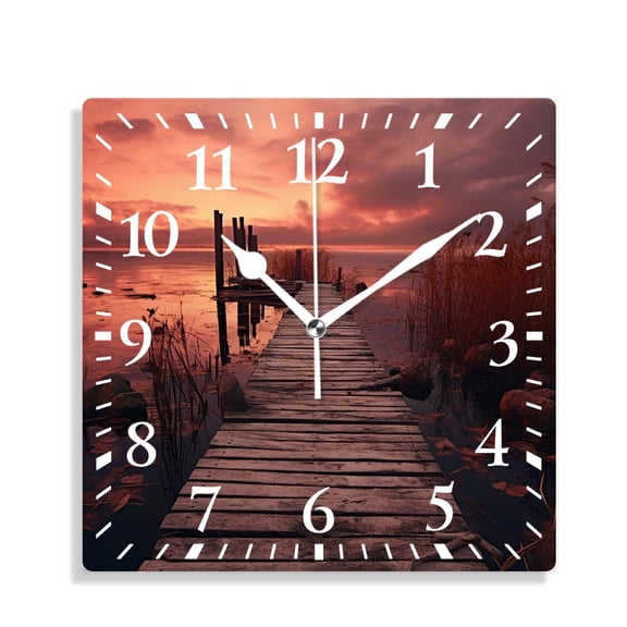 10 Inch Wall Clock Battery Operated Silent Clock Decorative for Office, Kitchen, Outdoor, Living RoomOrange Old Rustic Pier on The Beach and Romantic Pattern