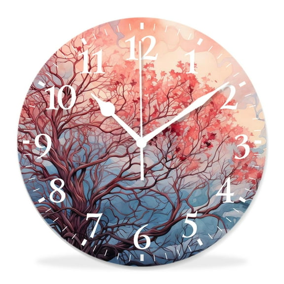 10 Inch Wall Clock Battery Operated Silent Clock Decorative for Office, Kitchen, Outdoor, Living RoomSunset Rise Morning Scenery of Fall Autumn Valley Hills Pattern
