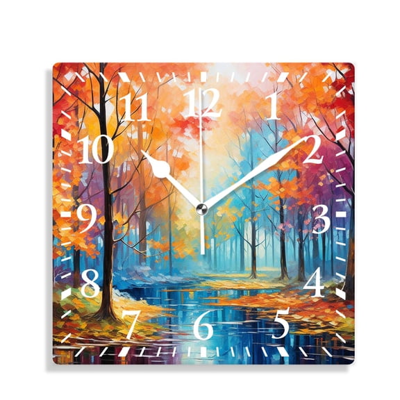 10 Inch Wall Clock Battery Operated Silent Clock Decorative for Office, Kitchen, Outdoor, Living RoomVintage Oil Painting Maple Trees Autumn Fall Art