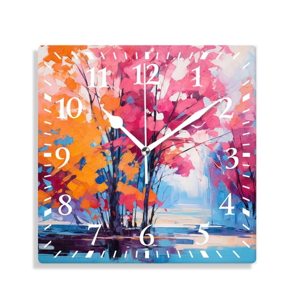 10 Inch Wall Clock Battery Operated Silent Clock Decorative for Office, Kitchen, Outdoor, Living RoomVintage Oil Painting Maple Trees Autumn Fall Cute