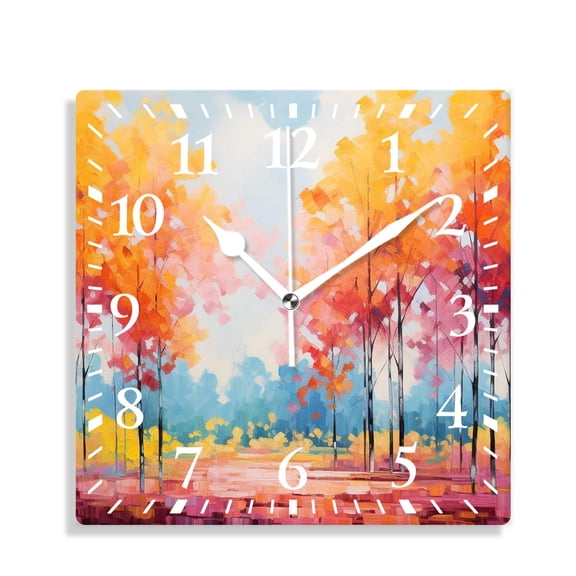 10 Inch Wall Clock Battery Operated Silent Clock Decorative for Office, Kitchen, Outdoor, Living RoomVintage Oil Painting Maple Trees Autumn Fall Exquisite