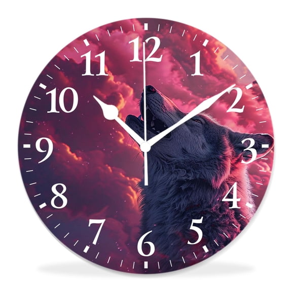 10 Inch Wall Clock Battery Operated Silent Clock Decorative for Office, Kitchen, Outdoor, Living RoomWolf Howling Galaxy Nebula Space Starry Universe Elaborate