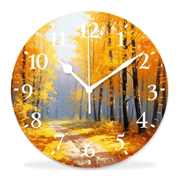 10 Inch Wall Clock Battery Operated Silent Clock Decorative for Office, Kitchen, Outdoor, Living RoomAutumn Black White forest Landscape Beautiful Design