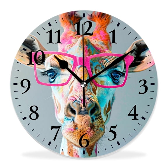 10 Inch Wall Clock Battery Operated Silent Clock Decorative for Office, Kitchen, Outdoor, Living RoomBright Watercolor Giraffe with Floral Flower Stunning