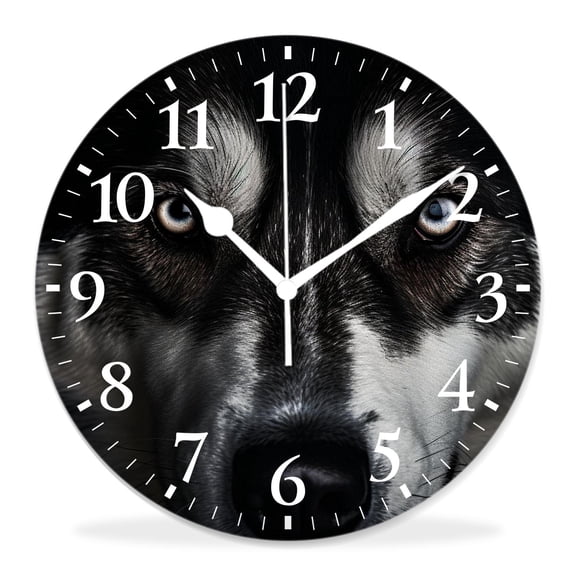 10 Inch Wall Clock Battery Operated Silent Clock Decorative for Office, Kitchen, Outdoor, Living RoomHusky Dog Looking into Light Source Portrait Lovely Pattern