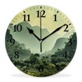 thumbnail image 1 of 10 Inch Wall Clock Battery Operated Silent Clock Decorative for Office, Kitchen, Outdoor, Living Room，Landscape Nature Scene in Green Tones with Mountains and Trees Painting, 1 of 4