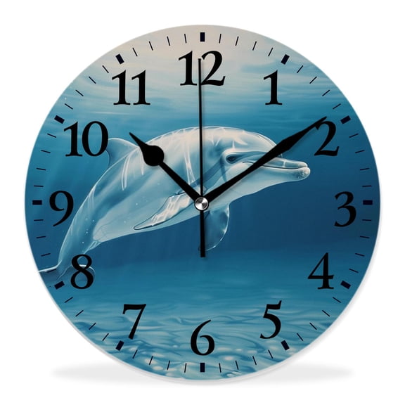 10 Inch Wall Clock Battery Operated Silent Clock Decorative for Office, Kitchen, Outdoor, Living RoomMarine Dolphin Underwater Clear Sea Water Bright Sunshine Exquisite