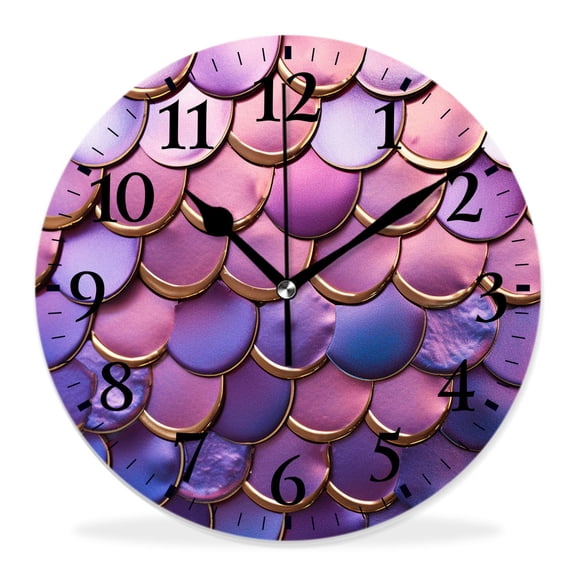 10 Inch Wall Clock Battery Operated Silent Clock Decorative for Office, Kitchen, Outdoor, Living Room,Mermaid Scale Fish Scales with Golden Glitter Print Lovely