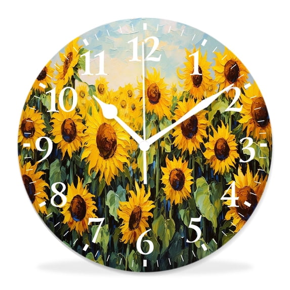 10 Inch Wall Clock Battery Operated Silent Clock Decorative for Office, Kitchen, Outdoor, Living RoomOil Painting Landscape Sunflowers Exquisite Drawings