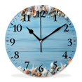 thumbnail image 1 of 10 Inch Wall Clock Battery Operated Silent Clock Decorative for Office, Kitchen, Outdoor, Living RoomStarfish Beach Wood Board Texture Wooden Plank Blue Graceful, 1 of 4