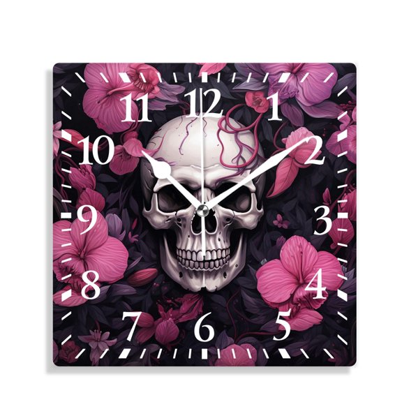 10 Inch Wall Clock Battery Operated Silent Clock Decorative for Office, Kitchen, Outdoor, Living RoomSugar Skull Beautiful Poppy Flower Day of Dead Art