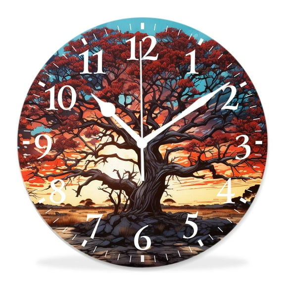 10 Inch Wall Clock Battery Operated Silent Clock Decorative for Office, Kitchen, Outdoor, Living RoomSunset Rise Morning Scenery of Fall Autumn Valley Hills Multicolor