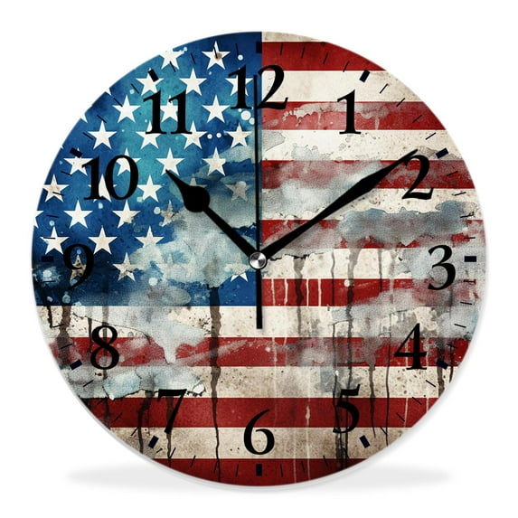 10 Inch Wall Clock Battery Operated Silent Clock Decorative for Office, Kitchen, Outdoor, Living RoomVintage American Flag Statue of Liberty Multicolor