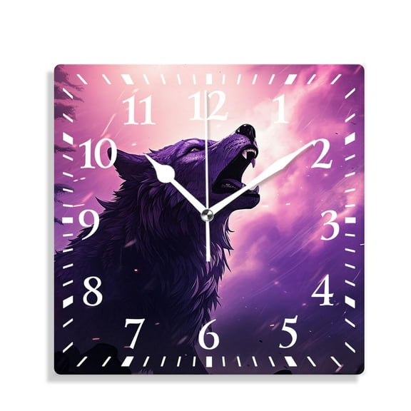 10 Inch Wall Clock Battery Operated Silent Clock Decorative for Office, Kitchen, Outdoor, Living RoomWolf Couple on Mountain Howling Moon Starry Night Sky Multicolor