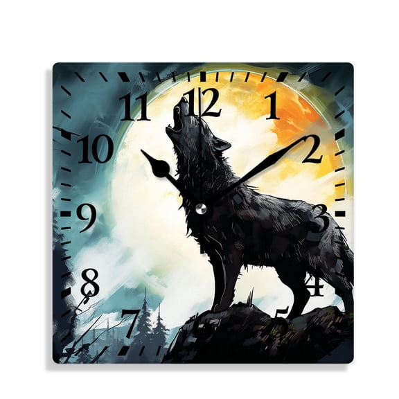 10 Inch Wall Clock Battery Operated Silent Clock Decorative for Office, Kitchen, Outdoor, Living RoomWolf Full Moon Blue Night Galaxy Starry Sky Beautiful