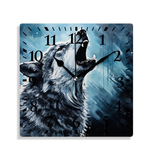 10 Inch Wall Clock Battery Operated Silent Clock Decorative for Office, Kitchen, Outdoor, Living RoomWolf Full Moon Blue Night Galaxy Starry Sky Exquisite