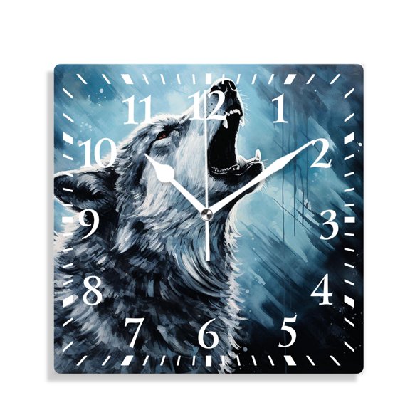 10 Inch Wall Clock Battery Operated Silent Clock Decorative for Office, Kitchen, Outdoor, Living RoomWolf Full Moon Blue Night Galaxy Starry Sky Exquisite