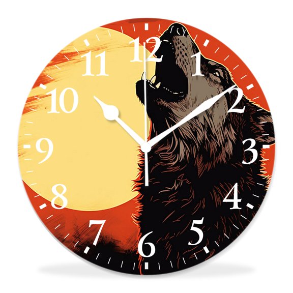 10 Inch Wall Clock Battery Operated Silent Clock Decorative for Office, Kitchen, Outdoor, Living RoomWolf Full Moon Blue Night Galaxy Starry Sky Print