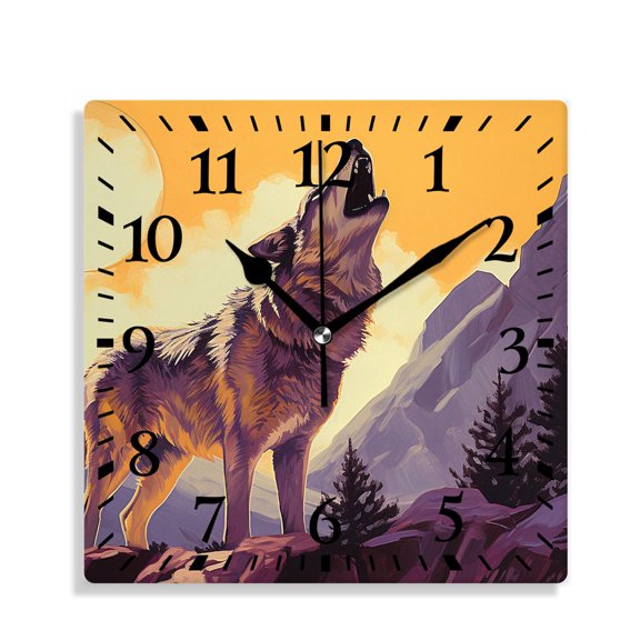 10 Inch Wall Clock Battery Operated Silent Clock Decorative for Office, Kitchen, Outdoor, Living RoomWolf Full Moon Mountain Top Cloud Sky Tree forest Adorable