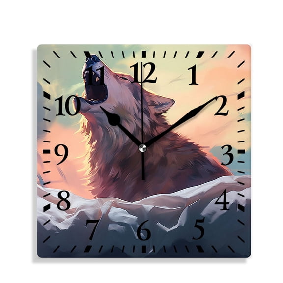 10 Inch Wall Clock Battery Operated Silent Clock Decorative for Office, Kitchen, Outdoor, Living RoomWolf Full Moon Mountain Top Cloud Sky Tree forest Print