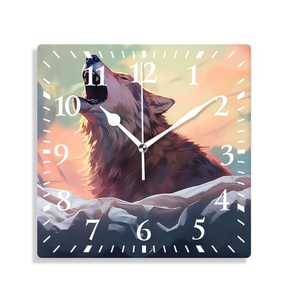 10 Inch Wall Clock Battery Operated Silent Clock Decorative for Office, Kitchen, Outdoor, Living RoomWolf Full Moon Mountain Top Cloud Sky Tree forest Print