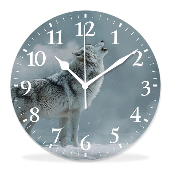 10 Inch Wall Clock Battery Operated Silent Clock Decorative for Office, Kitchen, Outdoor, Living Room,Wolf Howling To The Moon forest Landscape Nature attractive