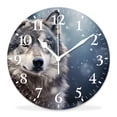 thumbnail image 1 of 10 Inch Wall Clock Battery Operated Silent Clock Decorative for Office, Kitchen, Outdoor, Living Room，Wolf on Snow Winter Landscape with Snowflake Elegant, 1 of 4