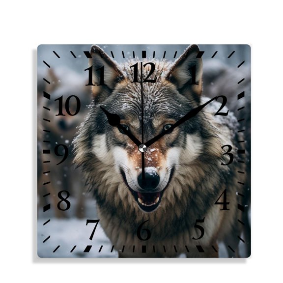 10 Inch Wall Clock Battery Operated Silent Clock Decorative for Office, Kitchen, Outdoor, Living RoomWolves Animal in Snow forest Jungle Landscape Wolf Picture