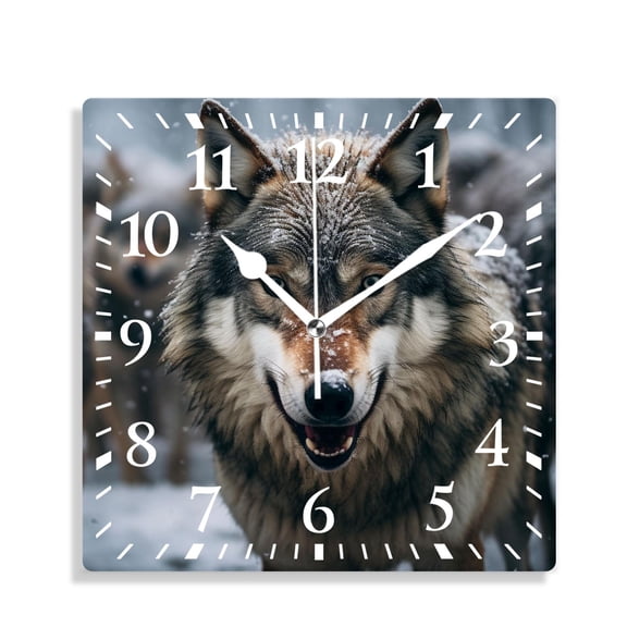 10 Inch Wall Clock Battery Operated Silent Clock Decorative for Office, Kitchen, Outdoor, Living RoomWolves Animal in Snow forest Jungle Landscape Wolf Picture