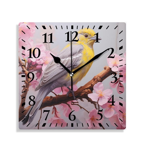 10 Inch Wall Clock Battery Operated Silent Clock Decorative for Office, Kitchen, Outdoor, Living RoomYellow Bird Nest Egg Beautiful Flower Floral Print Beautiful